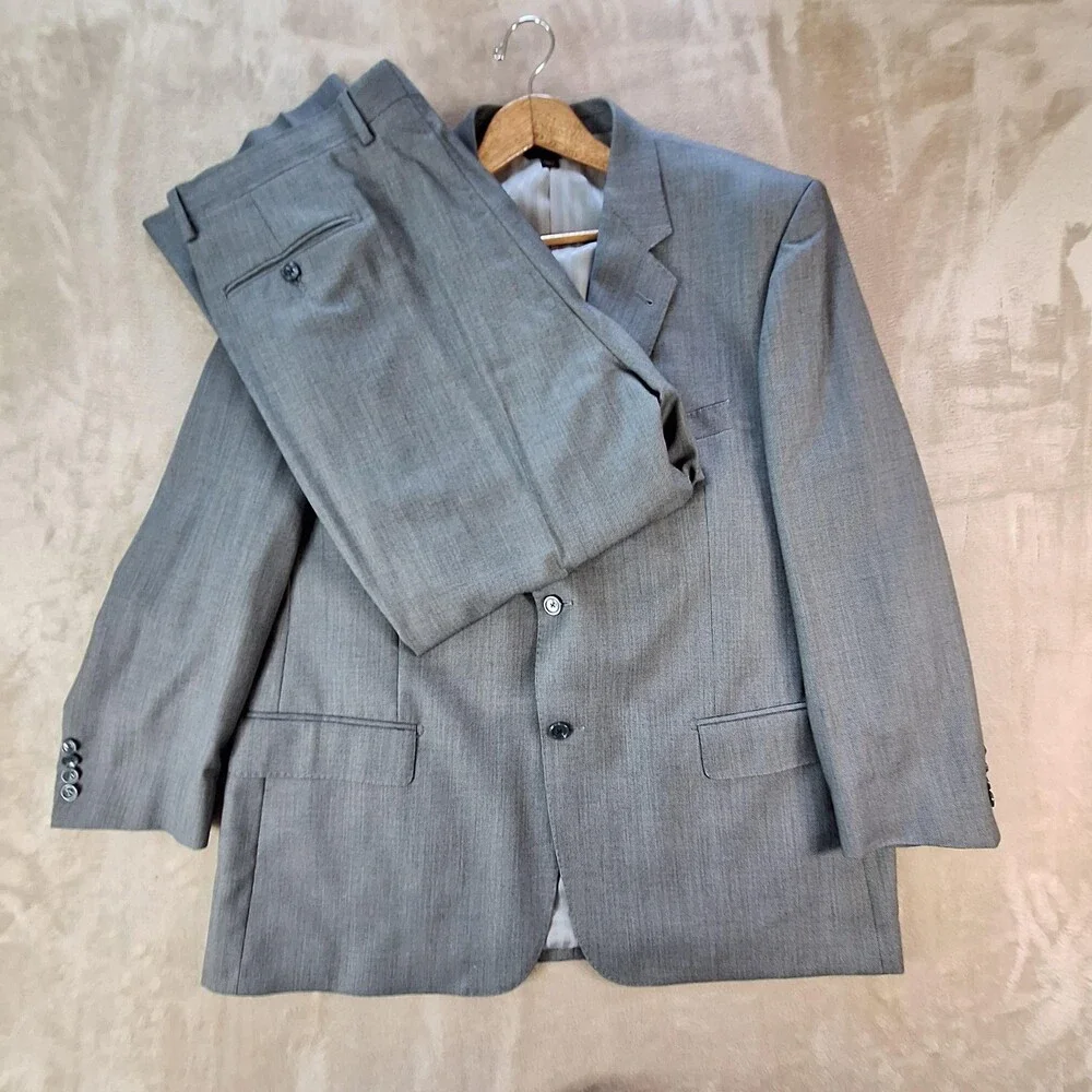 Baroni Suit Mens 48 42x27 Gray Wool Super 150s Double Vent 2 Btn 2 Piece Formal